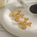 Gold Stainless Steel Diamond Cross Earrings