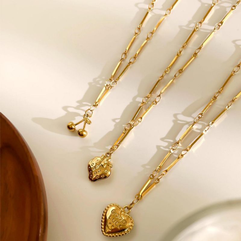 Golden Love Heart Stainless Steel Diamond Heart Necklace