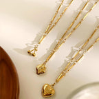 Golden Love Heart Stainless Steel Diamond Heart Necklace