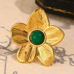 Exaggerated Flower Open Ring-gold Stainless Steel Flower Open Ring
