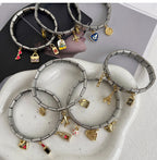 Silver 2 Titanium Steel Inlaid Zirconium Oil Drop Globe World Series Square Module Bracelet