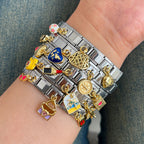 Silver 2 Titanium Steel Inlaid Zirconium Oil Drop Globe World Series Square Module Bracelet