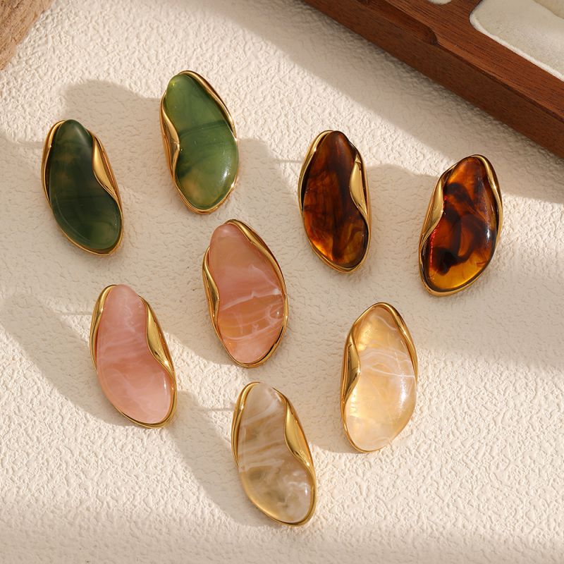 White Stainless Steel Irregular Resin Earrings