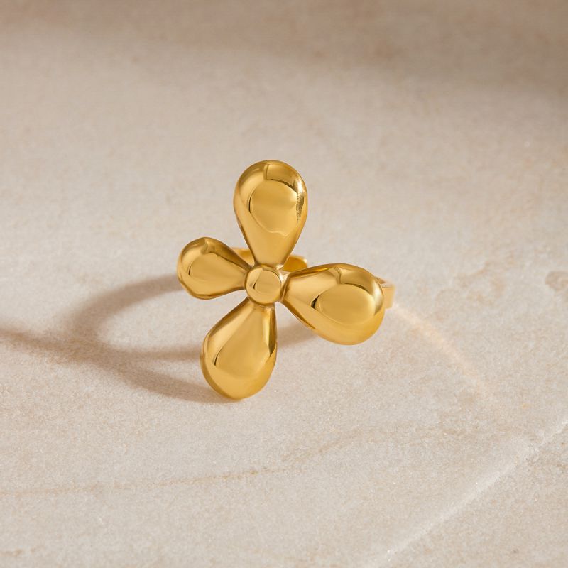 Gold Stainless Steel Flower Ring