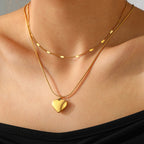 Gold Stainless Steel Heart Double Layer Necklace