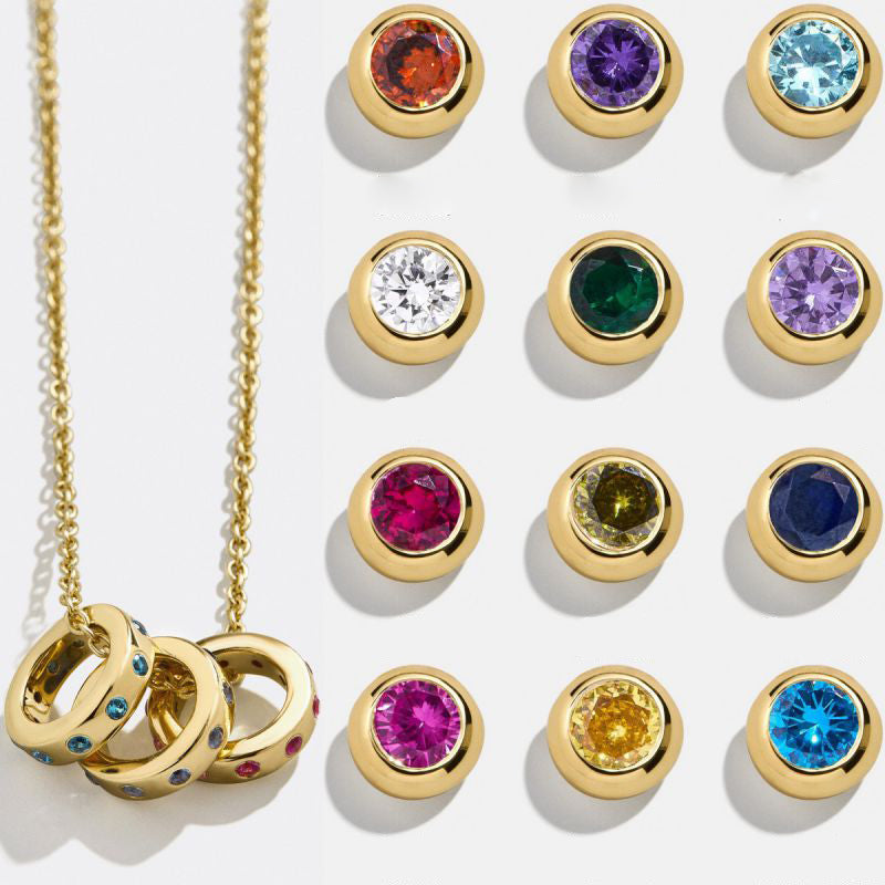September Pendant Titanium steel round pendant with diamonds (without chain)