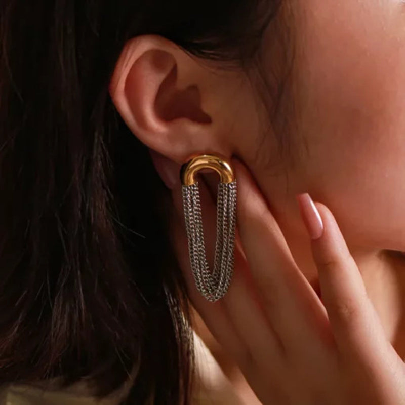 Gold Tassel Chain Stainless Steel Earrings