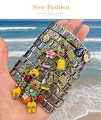 Silver 2 Zirconia-inlaid Ladybug Square Module Bracelet