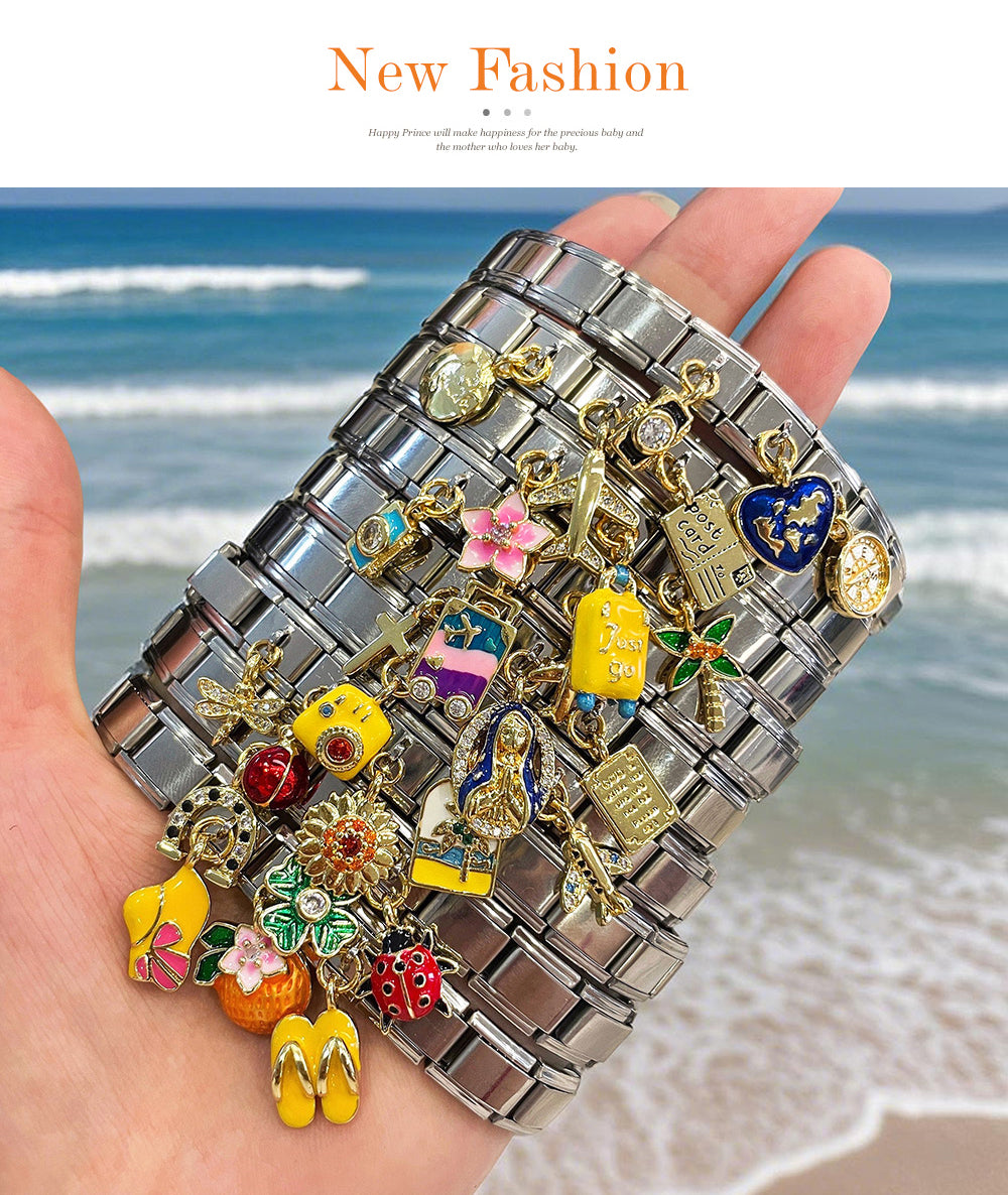 Silver 3 Zirconium-inlaid Oil-drop Travel Square Module Bracelet
