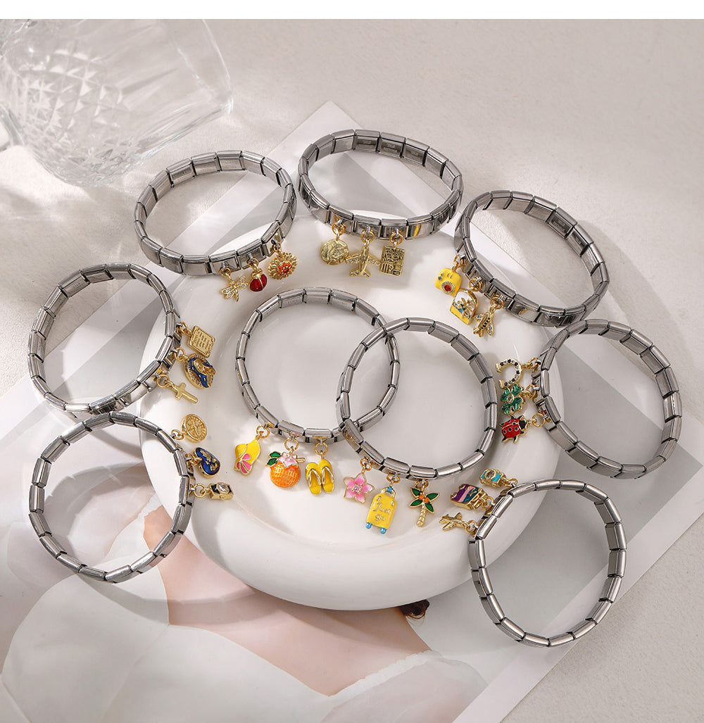 Silver 2 Zirconia-inlaid Ladybug Square Module Bracelet