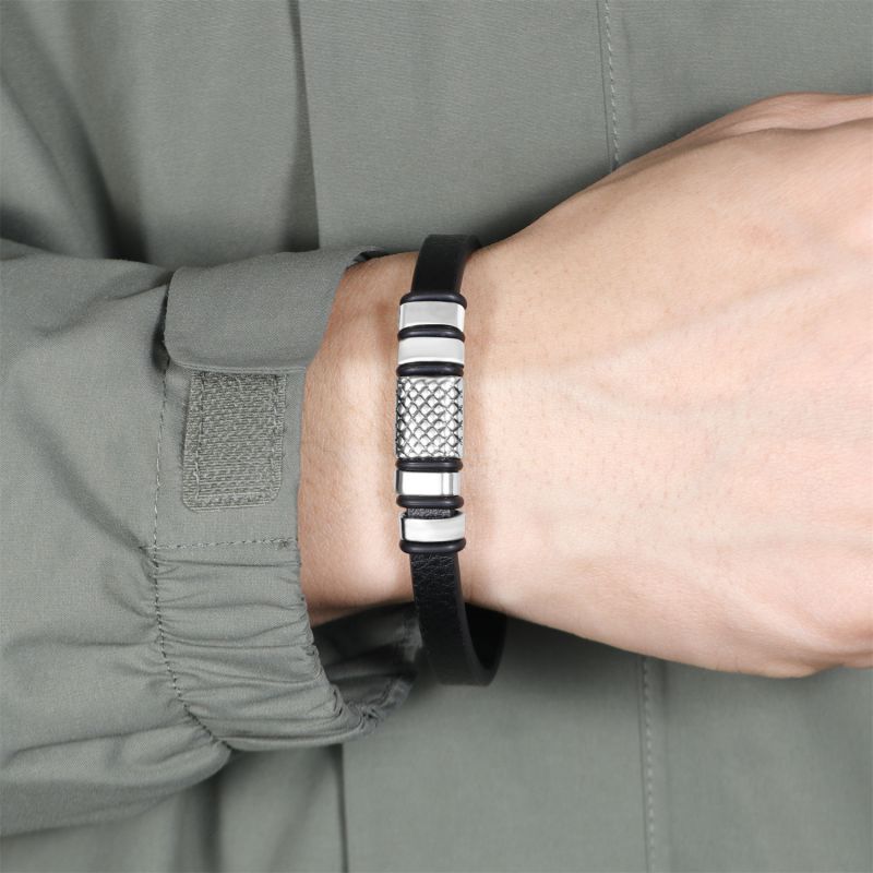 Black Men's Braided Leather Bracelet