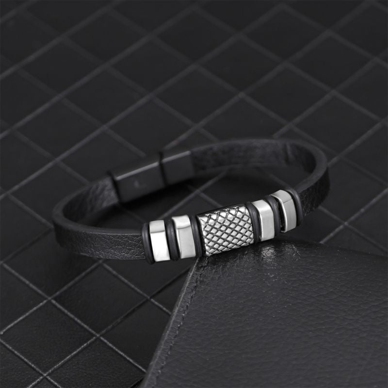 Black Men's Braided Leather Bracelet