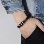 Brown Stainless Steel Leather Men's Bracelet