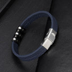 Brown Stainless Steel Leather Men's Bracelet