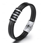 Brown Stainless Steel Leather Men's Bracelet