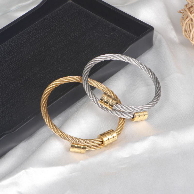 Silver Chain + Silver Buckle Metal Threaded Round Men's Bracelet