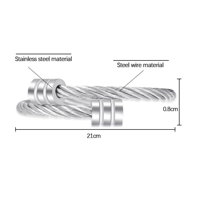 Silver Chain + Silver Buckle Metal Threaded Round Men's Bracelet