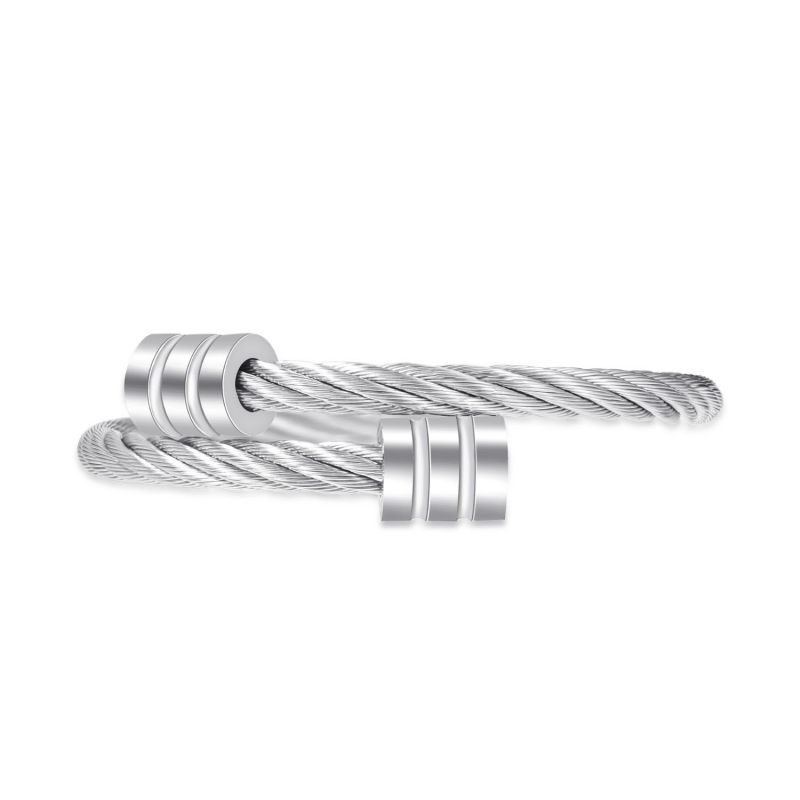 Silver Chain + Silver Buckle Metal Threaded Round Men's Bracelet