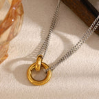 Double Chain Hoop Necklace - Two Colors Stainless Steel Double Chain Ring Necklace