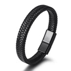 Black Braided Leather Men's Bracelet
