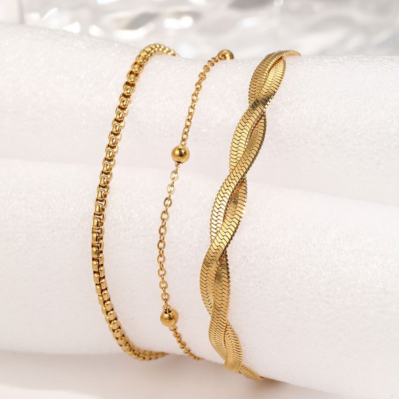 Gold Stainless Steel Double Wrap Snake Bone Chain Bracelet