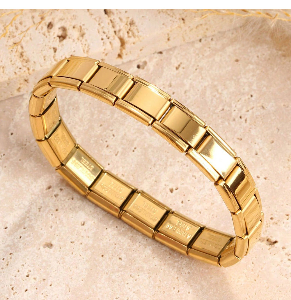 Gold And Silver 1 Titanium Steel Square Module Bracelet