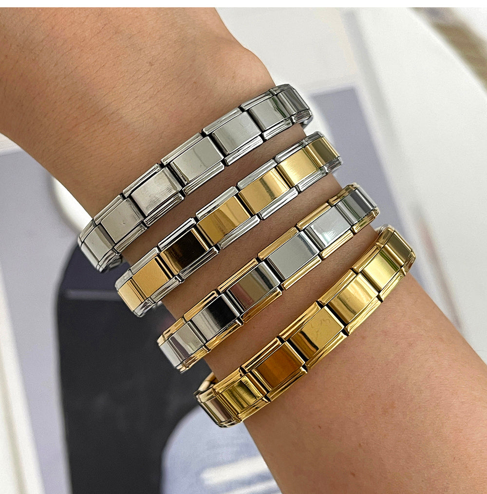 Gold And Silver 2 Titanium Steel Square Module Bracelet