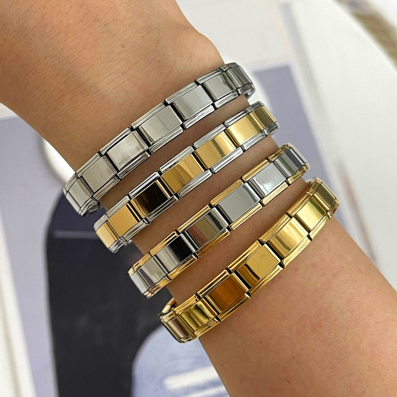 Gold And Silver 2 Titanium Steel Square Module Bracelet