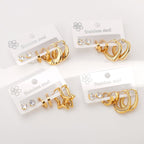 Round Stainless Steel Diamond Oval Five-pointed Star Heart Geometric Earrings Set