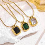 Black Square Diamond Stainless Steel Square Necklace