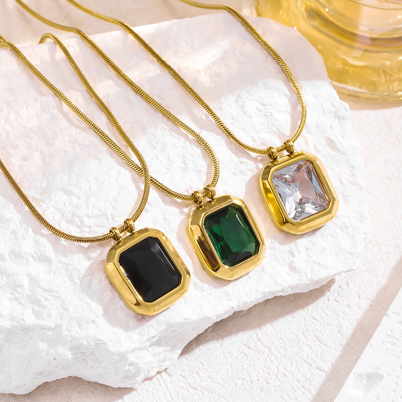 Black Square Diamond Stainless Steel Square Necklace