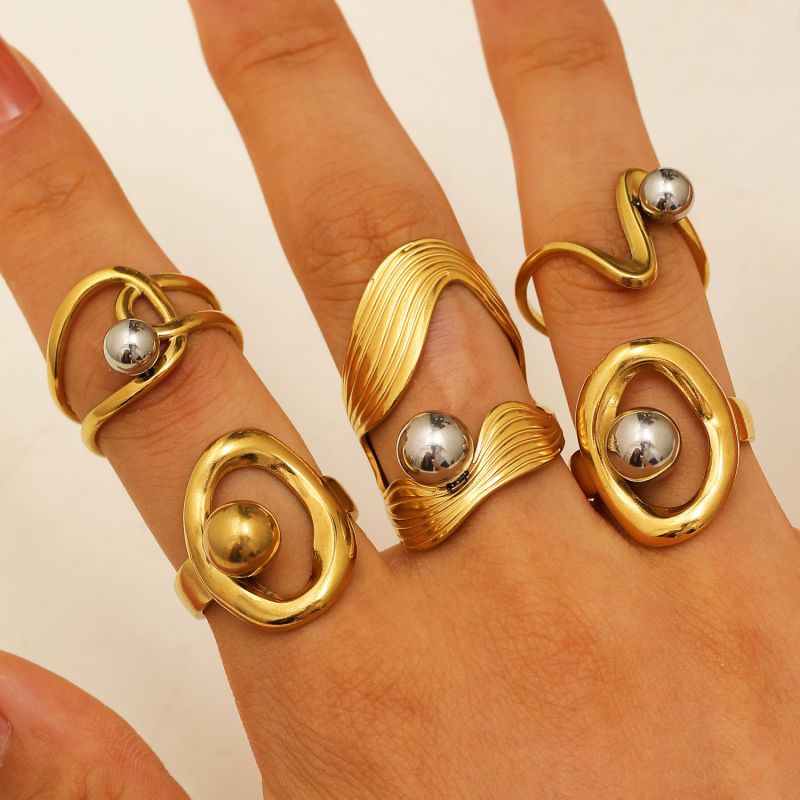 Ring 3# Stainless Steel Colorblock Bead Open Ring