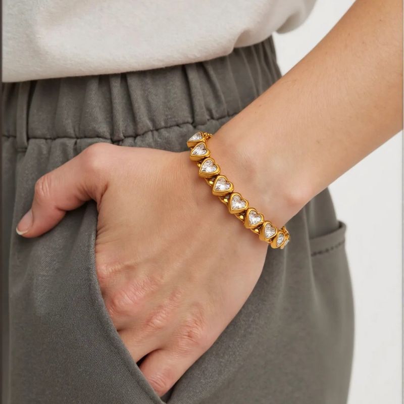 White Stainless Steel Heart Diamond Bracelet
