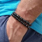 Bracelet 2 Volcanic Stone Hematite Beaded Men's Bracelet