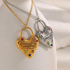 Colored Zirconium Love Mama Pendant Necklace-gold Stainless Steel Diamond Heart Necklace
