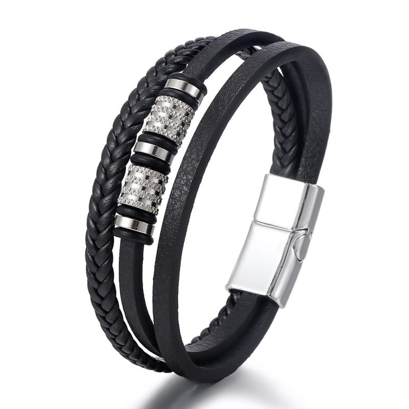 Black Leather Multi-layer Braided Men's Bracelet