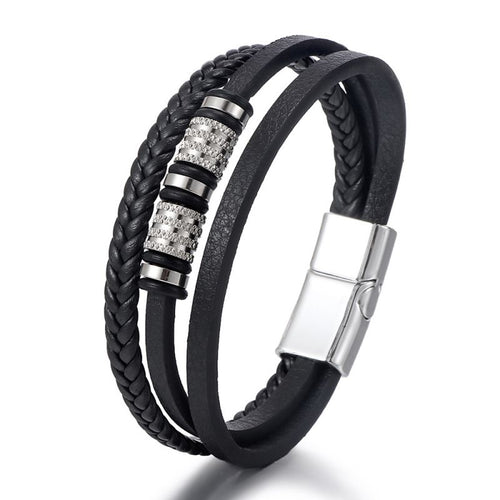 Black Leather Multi-layer Braided Men's Bracelet