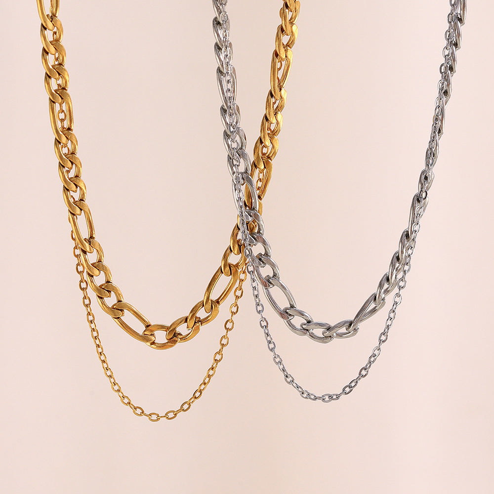 Double Layer Necklace-gold Stainless Steel Double Chain Necklace
