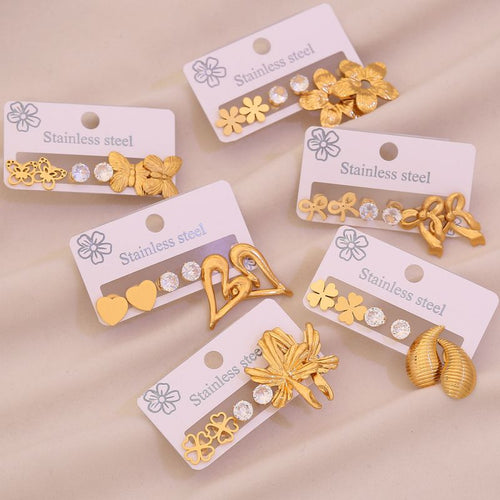 2# Love 304 Stainless Steel Diamond Heart Earring Set