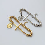 Steel Stainless Steel Beaded Cross Portrait Bracelet