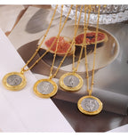 Gold And Silver 1 Titanium Steel Round Portrait Colorblock Necklace