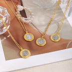 Gold And Silver 1 Titanium Steel Round Portrait Colorblock Necklace