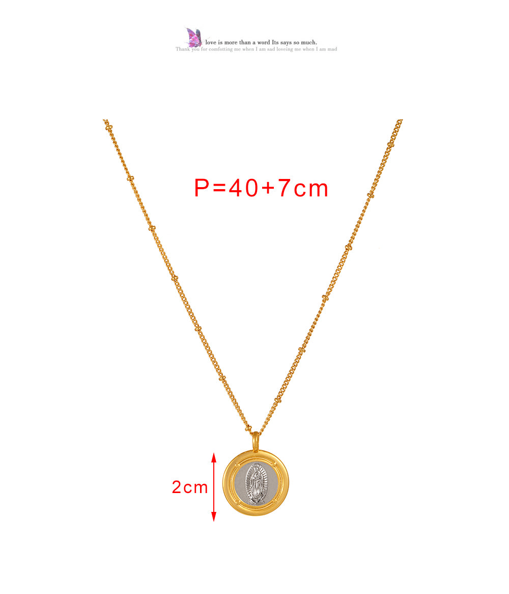 Gold And Silver 1 Titanium Steel Round Portrait Colorblock Necklace