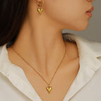 Gold Heart-shaped Earrings And Necklace Set Stainless Steel Heart Necklace Earring Set