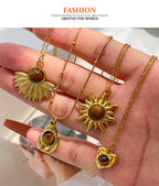 Gold 1 Titanium Steel And Resin Flower Necklace