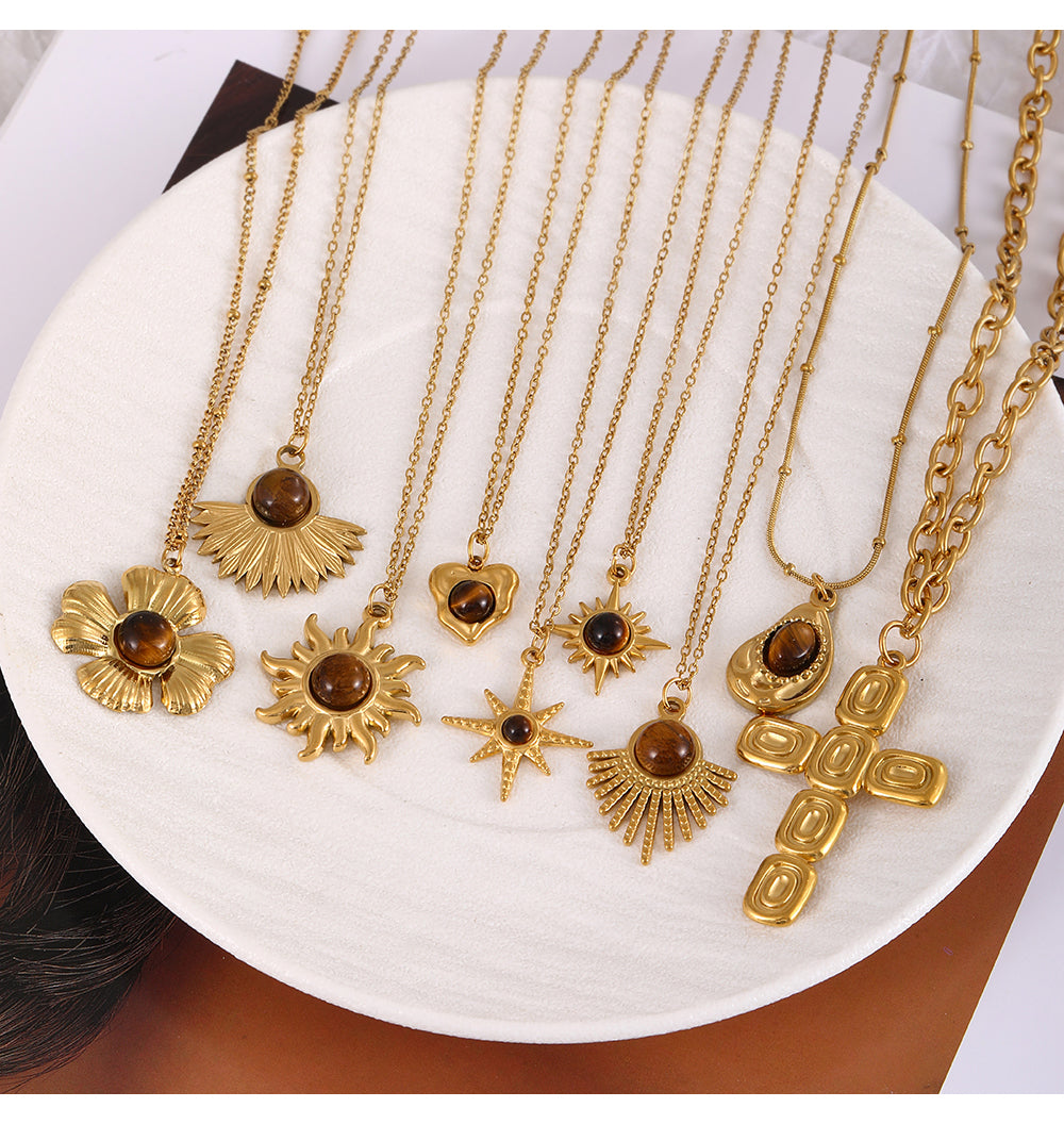 Gold 1 Titanium Steel And Resin Flower Necklace
