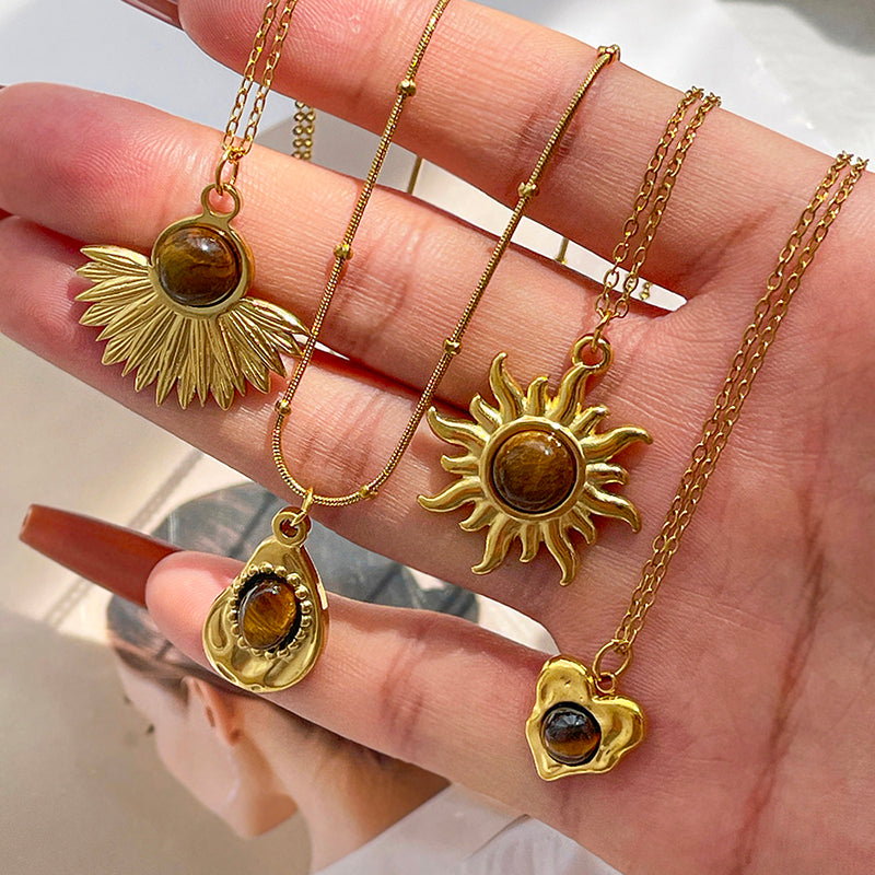 Gold 1 Titanium Steel And Resin Flower Necklace