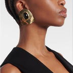 Black Pair Alloy Textured Geometric Earrings