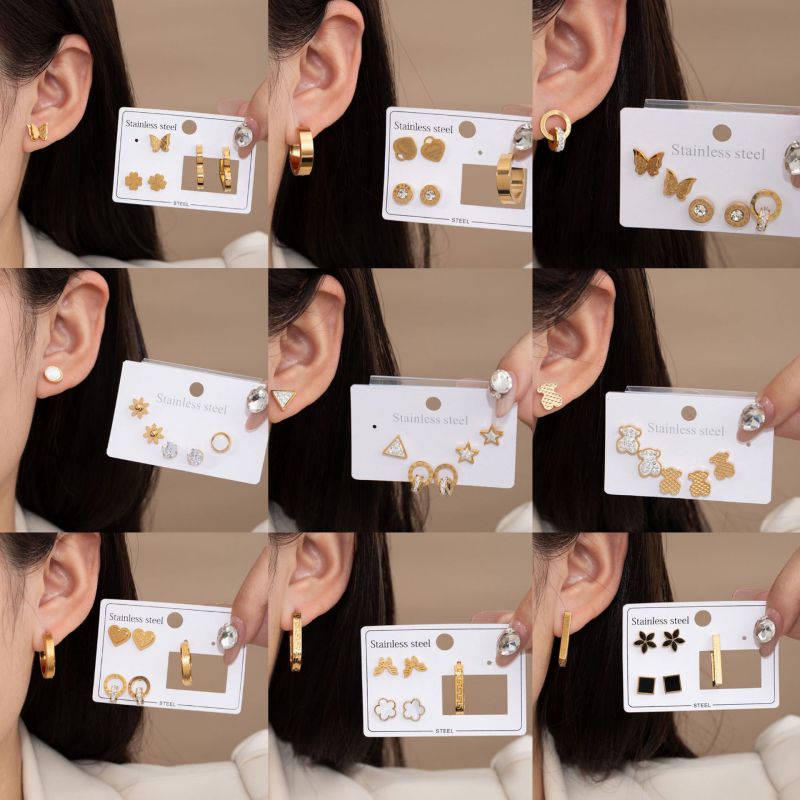 Star Rhinestone Set Titanium Steel Diamond Star Earring Set