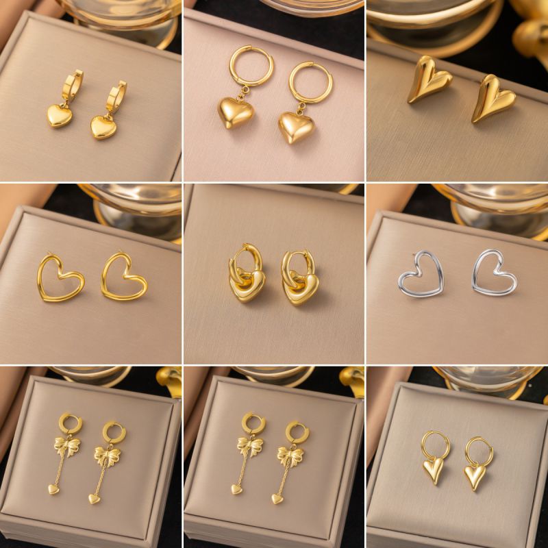 Gold Heart Earrings 304 Stainless Steel Heart Earrings